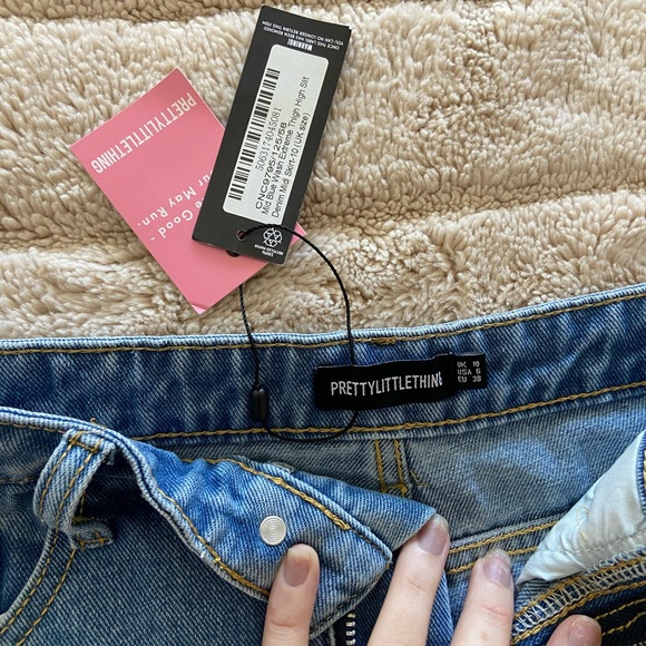PRETTY LITTLE THING denim slit skirt size UK10 - Picture 6 of 8